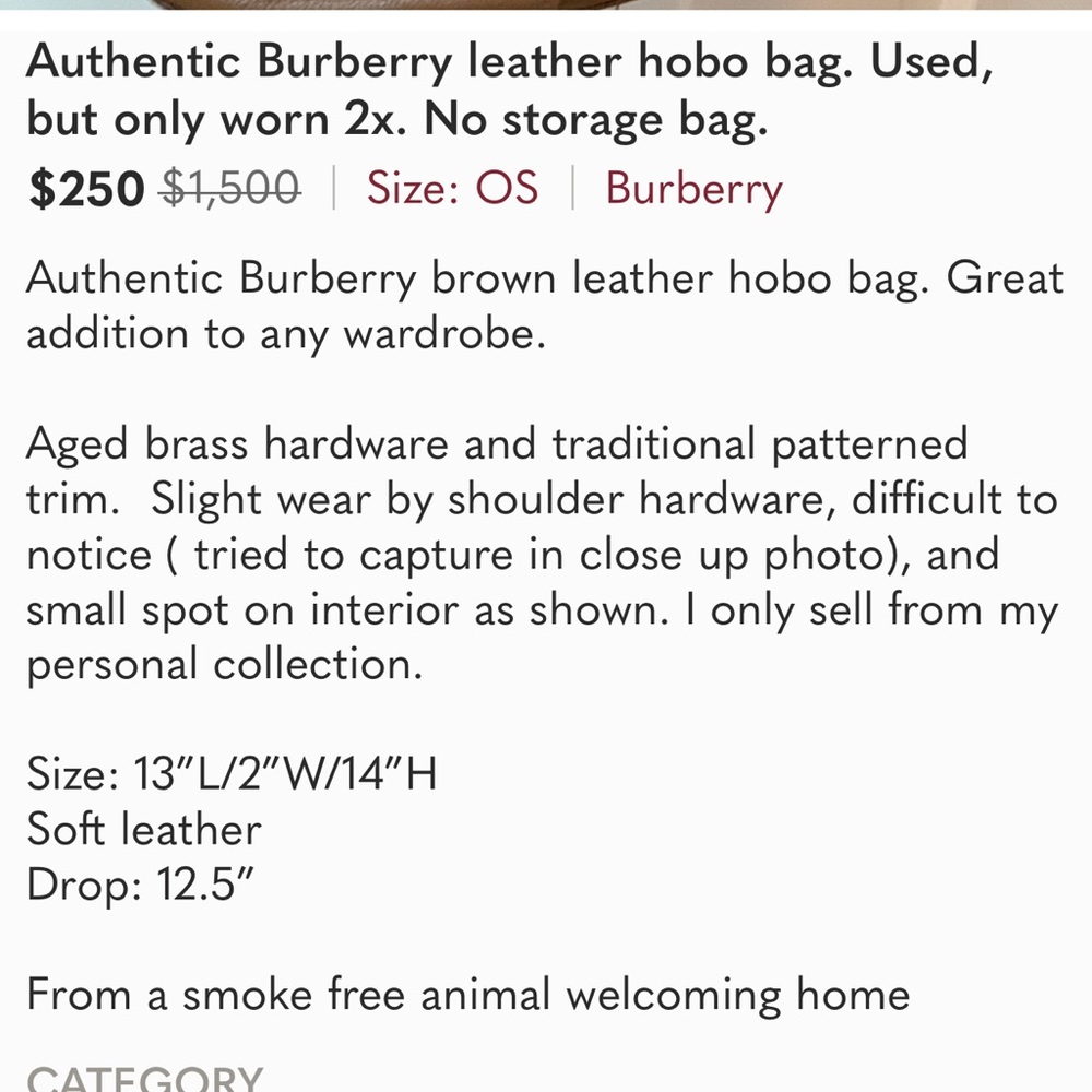 Authentic Burberry leather hobo bag. Used, but only worn 2x. No storage bag. - Picture 12 of 13